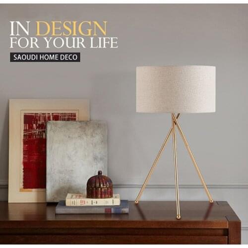 SGROW Gold Metal Support Desk Light With E27 Bulb Fabric Lampshade Table Lamp Modern Lighting Fixtures for Bedroom Living Room