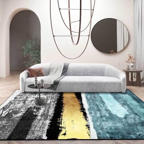 Modern abstract blue gray block mosaic living room large size carpet Bedroom bedside mat plush floor mat bathroom non-slip rug