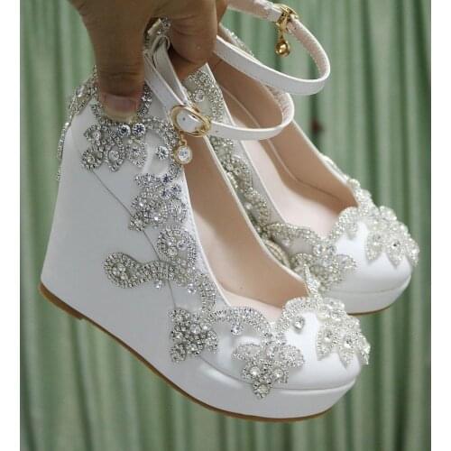 Crystal Queen Rhinestone Pumps Wedding Shoes Bride Clear Heels Crystal Pumps Christmas Day Evening Party 10cm High Heels