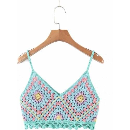 Summer Ladies Sexy Midriff-baring Camisole, Girls Diamond Plaid V-neck Plush Ball Hem Sleeveless Base Shirt Knitted Tops