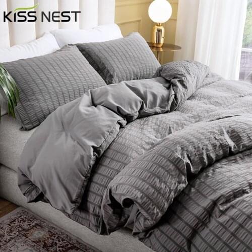 High Quality Pure Color Seersucker Fabric European And American Style Bedding,Nordic Bed Cover 150,Duvet Cover Set 200x200 Gray