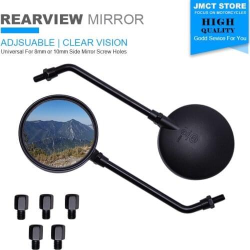 1 Pair 8mm 10mm Universal Rear View Rearview Mirror Motorcycle Side Mirrors Round Retro Moto Bike Scooter Cafe Racer Accessories