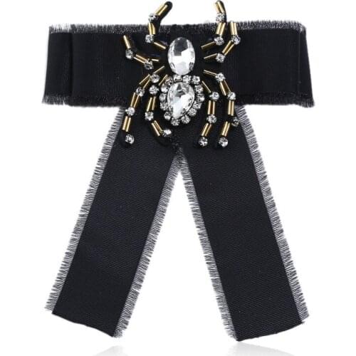 Steampunk Big Ribbon Bowknot Brooch Pins Spider Crystal Rhinestone Brooches for Women Shirt Bow Brooch Pin Fashion Jewelry