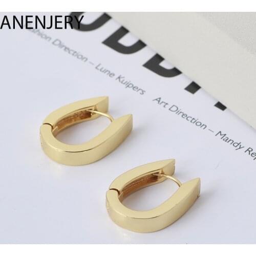ANENJERY 925 Sterling Silver U-Shaped Hoop Earrings For Women Geometric Personality Creative Ear buckle Retro Jewelry