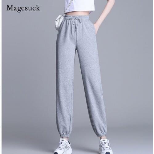 Womens Sweatpants 2021 New Autumn and Winter Loose Gray Casual Pants Street Elastic Waist Office Lady Pants for Women 16663