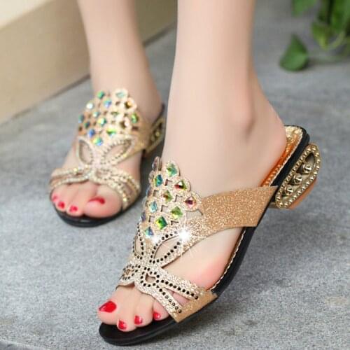 Women Shoes 2021 New Fashion ladies Sequin Rhinestone Sliders Summer Indoor Outdoor Comfort Female Sandals Light Open Toe Shoes