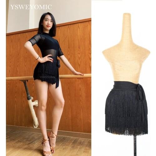 Black Latin dance costume short fringed dresses latin female adult practice Latin Salsa Bachata Women Girls Dance skirt L204