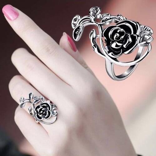 Retro Silver Plated Gothic Rose Flower Ring Baroque Charm Women Punk Ring Accessories 2021 Korean Fashion Women Party Jewelry