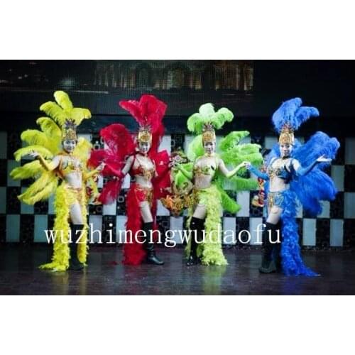 8 Color Feather Saba women dancing dress Spanish dance costumes Carnival Opening Stage