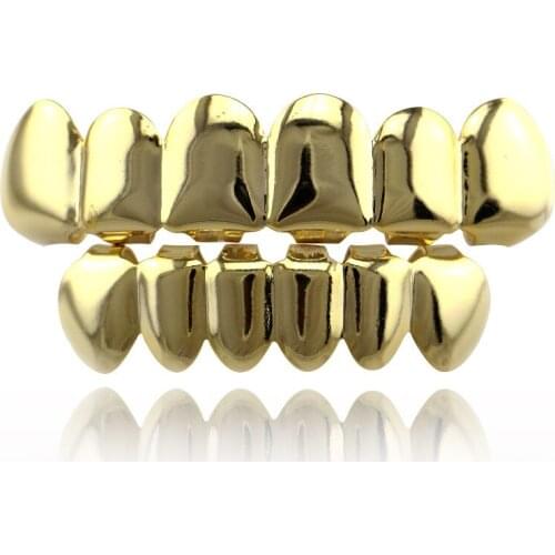 Grillz Gold Teeth Top & Bottom Grills Dental Tooth Teeth Caps Cosplay Party Punk Mouth Rapper Jewelry Gift