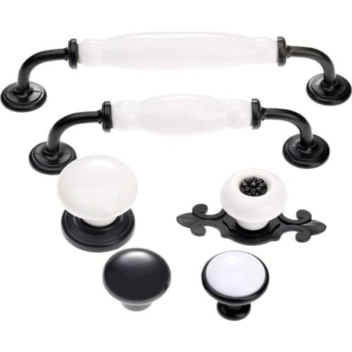 1pc Retro Ceramic Drawer Pulls Handle Cabinet Kitchen Furniture Door Cupboard Knobs Vintage White Black Single hole Double Hole