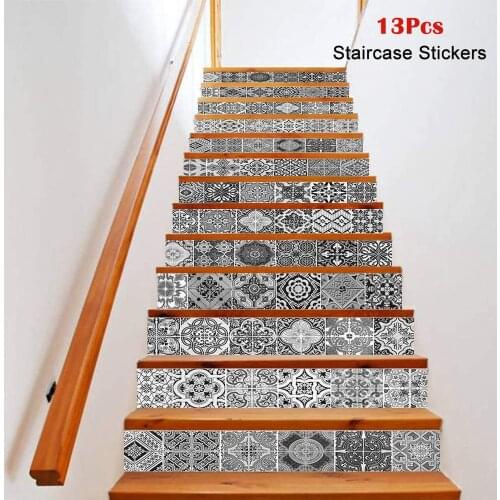 13Pcs/Set DIY Stair Sticker Staircase Step Stickers Waterproof Removable Self Adhesive Stairway Decals Vintage Murals Home Decor