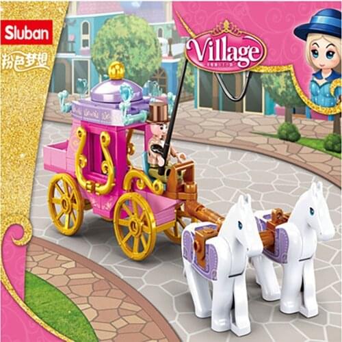 139Pcs SLuban St. Via Princess Town Series Sightseeing carriage Childrens Assembled Building Block Toys for Girls Cute Gift
