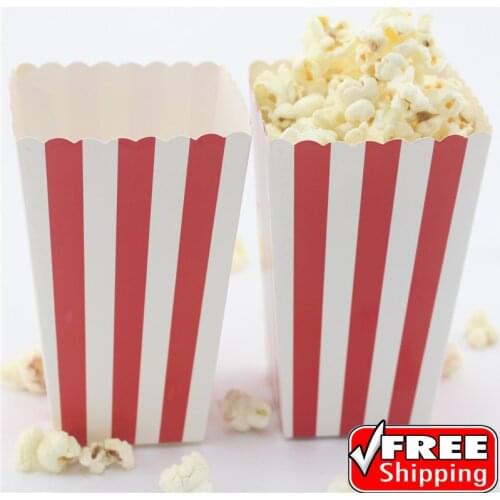 36pcs Red Striped Paper Popcorn Boxes-Old Fashioned Carnival Circus Retro Party-Red and White DIY Candy Buffet Snack Paper Treat