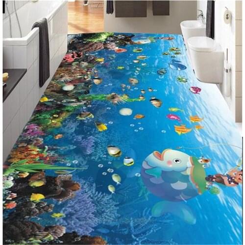 Custom floors 3d stereoscopic wallpaper 3D Ocean World Floor Decoration Painting pvc self-adhesive wallpaper
