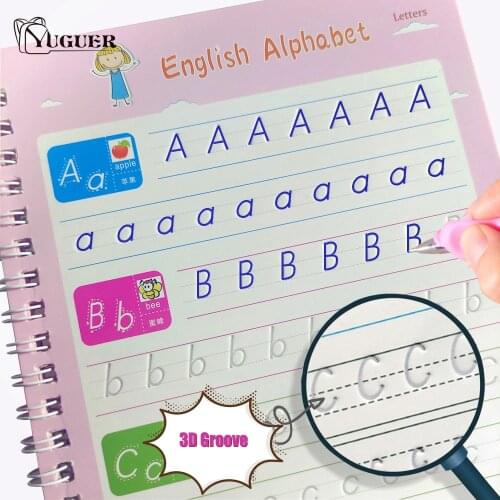 Newest 4 Books Of Handwriting English 3D Copybook Calligraphic Magic Education Practice Reusable Stationery Book Toy For Kid