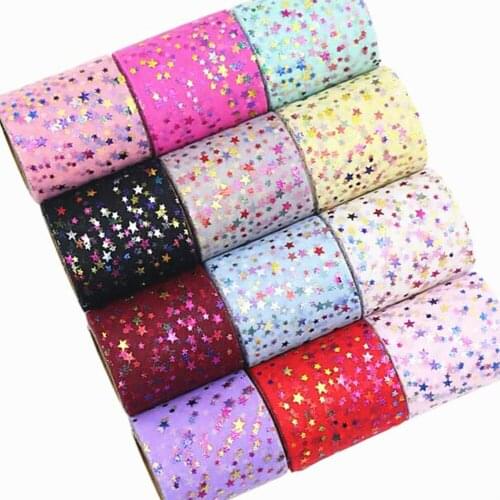 6cm10 Tulle color little star glitter ribbon baking cake bow dress shoes and hats DIY handicrafts Wedding Birthday Decoration