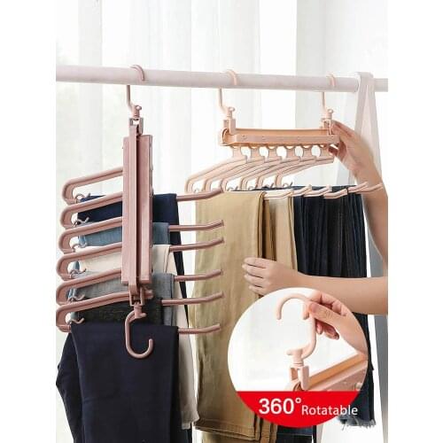 6 in 1 Folding Trousers Rack Clothes Hanger Clothing Scarf Tie Storage Shelf Holder Laundry Drying Rack Closet Organizer