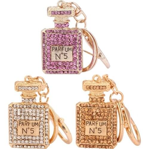 Design Fragrance Bottle Shape Keychain Accessories Keyring Cute Charm Pendent Rhinestone Purse Bag Keychain Gift