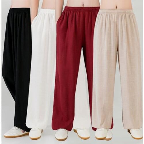 Kung Fu Tai Chi Pants Wushu Martial Arts Trousers Wing Chun Shaolin Clothes Cotton Linen Casual Loose Sports Exercise Pants