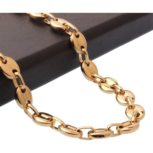 7/9/11mm Fashion Jewelry Men Women Stainless Steel Gold Tone Coffee Bean Beads Chain Necklace Or Bracelet Gift 7-40inch