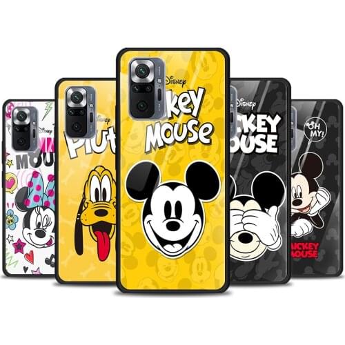 Lovely Disney Mickey for Xiaomi Redmi Note 10 Pro Max 10S 9T 9S 9 8T 8 7 Pro 5G Luxury Tempered Glass Phone Case Cover