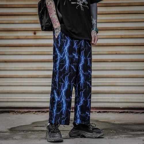 Black Korean Summer Lighting Print Pants Harajuku Loose Japan Loose Autumn Trousers Fashion Funny Straight Hip Hop Pants Women