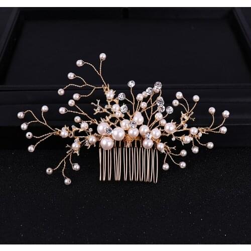 Gold Color New Style Pearl Hair Combs Hair Women Hair Jewelry Accessories Wedding Head Decoration Twig Rhinestone Comb Ornament