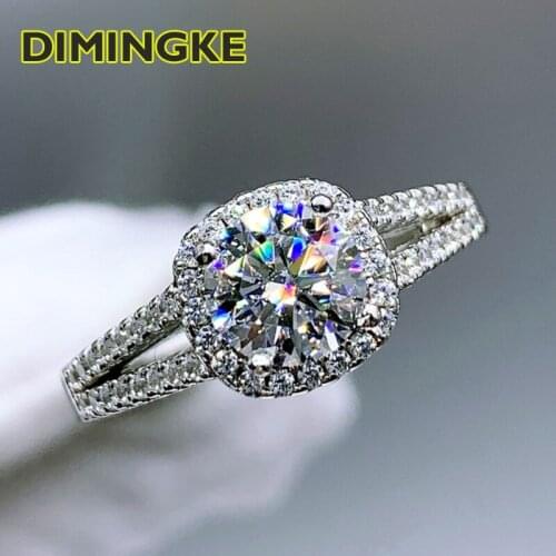 DIMINGKE Classic S925 Silver 1CT VVS1 D Moissanite Ring Passed Diamond Test High Woman Jewelry Wedding Cocktail Party
