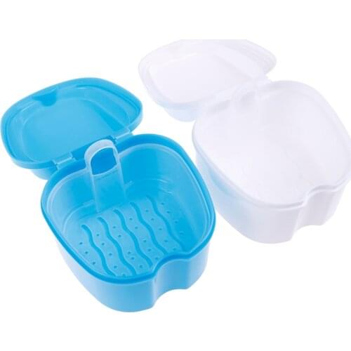 1PC False Teeth Storage Box Denture Boxs Cleaning Teeth Case Dental Container Denture Box With Net White Blue Color