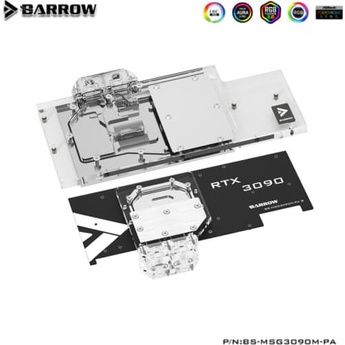 Barrow Full Coverage GPU Water Block For VGA MSI RTX3090 3080 GAMING X TRIO, 5V ARGB 3PIN Motherboard AURA SYNC