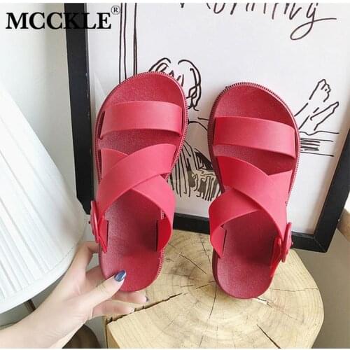 MCCKLE Women Summer Pvc Slippers Slip On Thick Bottom Platform Woman Open Toe Casual Beach Shoes Female Cross Strap Slides New