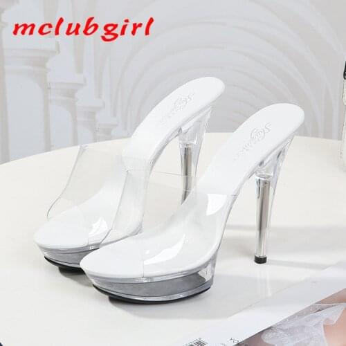 Mclubgirl Summer Sexy Nightclub Ultra-heeled Shoes Platform Sandals Transparent PVC Crystal Shoes Wedding Feminine Sandals LFD
