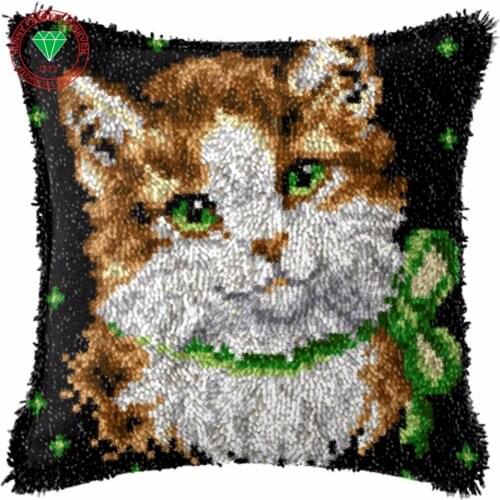 Needlework Latch hook rug kits Cat cross stitch thread embroidery kit Carpet embroidery Pillowcase crochet hooks clover stitch