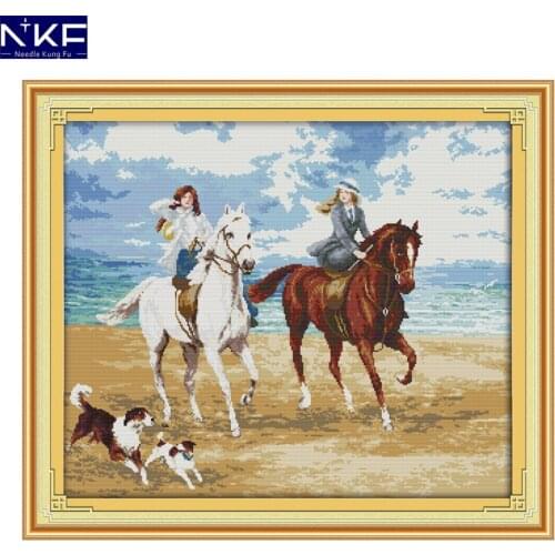 NKF The Horse Riding Women Pattern DIY Handmade Craft Needlework Cross Stitch Set Embroidery Kit Craft Stitching Home Decoration