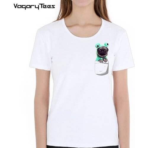 Newest Pugturday Women t-shirt pug in pocket design girl funny tops cartoon printed hipster short sleeve casual cool tee