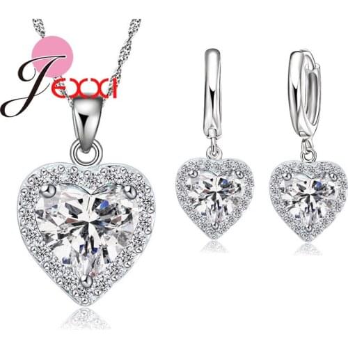 New Arrival Trendy Love Heart Pendant 925 Sterling Silver Fine Jewelry Cubic Zircon Necklace Earring For Women Wedding Set