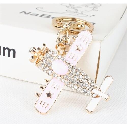 Helicopter Fighter Plane Stars Crystal Rhinestone Charm Pendant Purse Bag Car Key Ring Chain Creative Wedding Party Gift