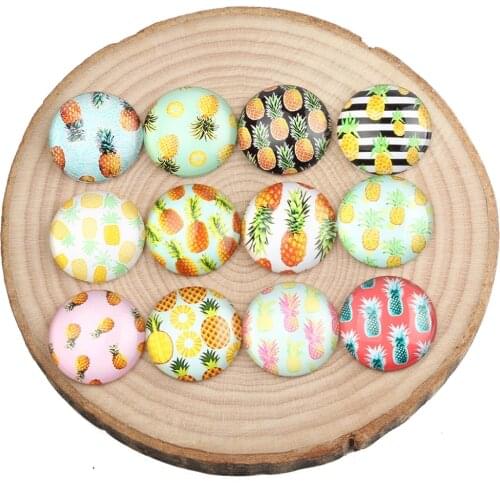 Onwear mix pineapple photo round dome glass cabochon 12mm 20mm 25mm diy jewelry findings for earrings bracelets making