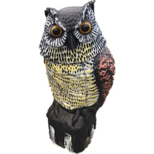 Owl Decoy 360 Rotate Head Scarecrow Owl Decoy Statue Realistic Scary Sounds Shadow Fake Owl Outdoor Pest Bird Garden Decoration