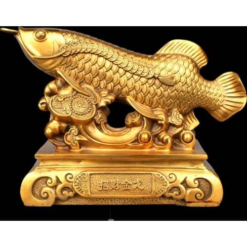 2020 Bring in wealth treasure HOME office Money Drawing TOP efficacious Talisman # Golden Fish Arowana FENG SHUI Brass statue