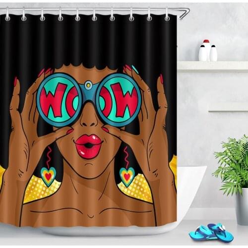 Sexy African American Woman Shower Curtains Bathroom Curtain Pop Art Retro Comic Style Waterproof Fabric for Bathtub Decor