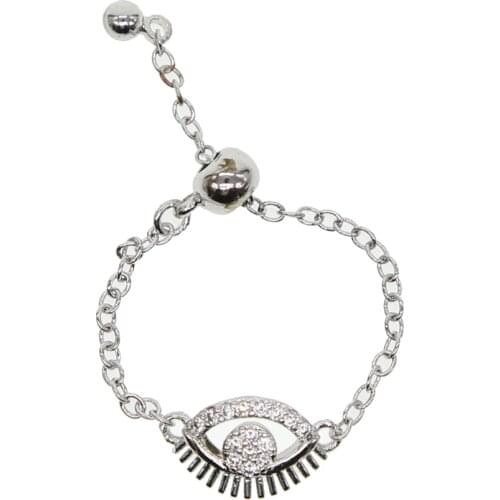 Slider adjust chain silver color Turkish evil eye chain ring finger rings for women simple jewelry
