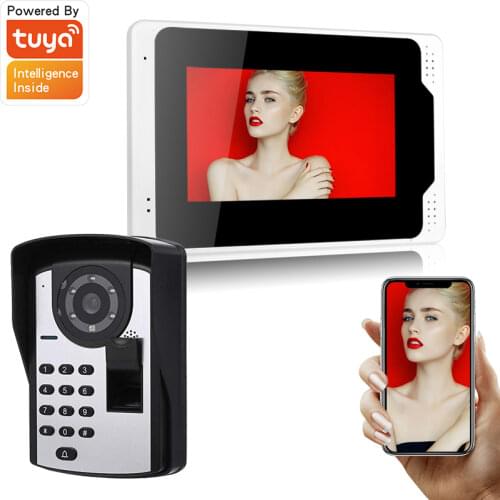 1080P HD 7in Wifi Password Fingerprint Video Doorphone Intercom Access Control Wired Video Doorbell 100-240V
