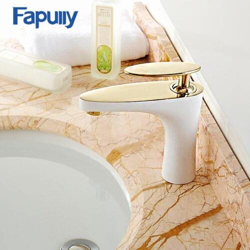 Fapully Basin Faucet Tap Deck Mounted Chrome Gold and White Finish Luxury Single Handle Bathroom Mixer Tap 635-11WG
