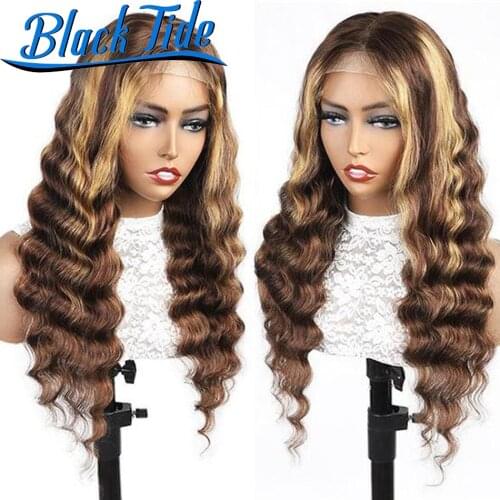 Loose Deep Wave Wig Highlight Wig Human Hair 13x4 Lace Front Wig Remy 180% Brazilian Lace Front Human Hair Wig Pre Plucked