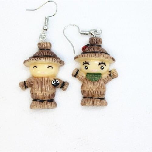 Retro Funny Cute Scarecrow Asymmetry Earrings Womens Fashion Creative Personality Hand-made DIY Jewelry Birthday Gifts