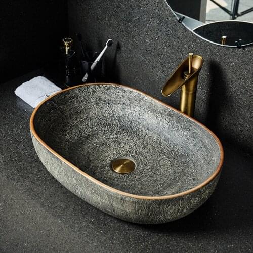 Green Europe Vintage Style Washbasin Artistic Bathroom Sink ceramic wash basin bowl With Tap