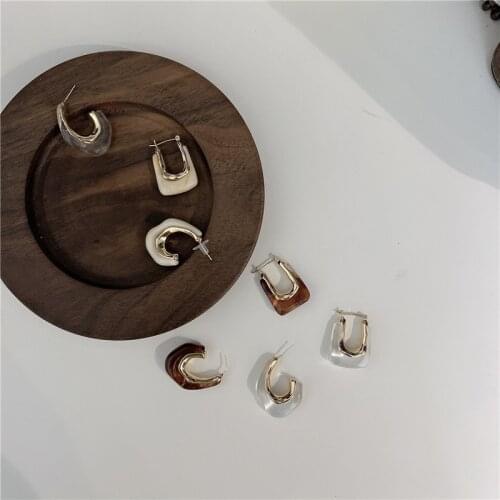 LOVOACC Korean Fashion Multicolor Resin Earrings for Women Gold Color Metal U Shape Geometric Hoop Earrings Minimalist Jewelry