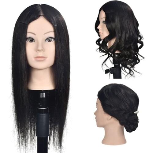 Female 45cm Professional Hairstyling Training Head Real Human Hair Mannequin Head Manikin Wig Dolls With Free Desk Holder